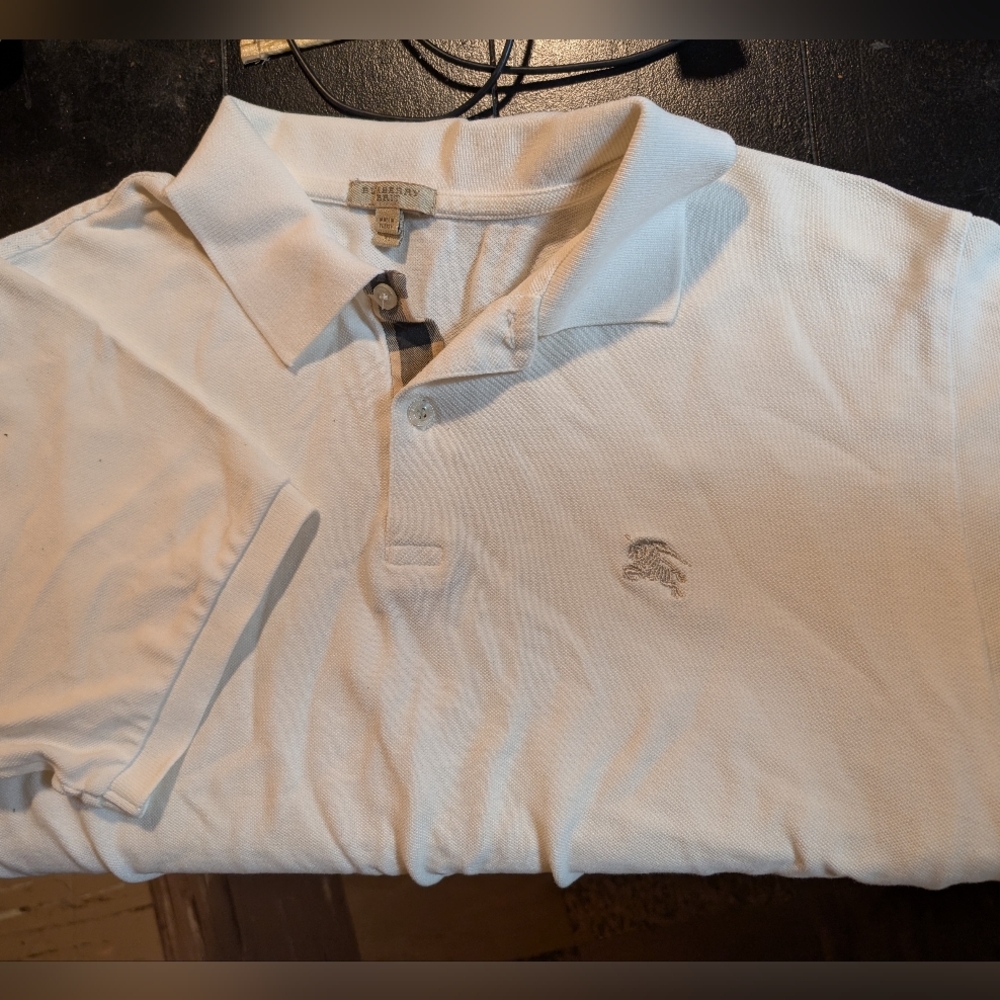 Burberry White Polo Shirt with Check Trim - Picture 4 of 4